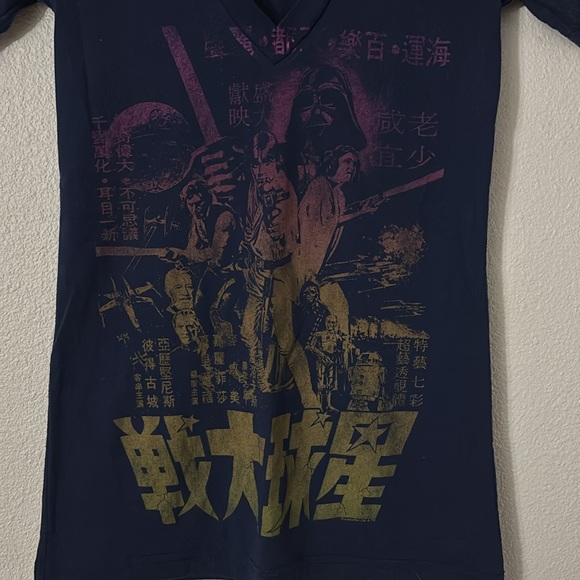 Star Wars Graphic V-Neck T-Shirt Navy Blue - Picture 2 of 3